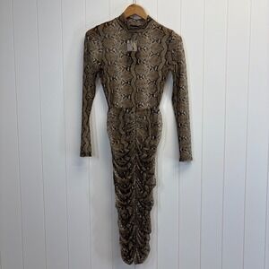 Jluxlabel Womens Clubwear Sheer Snakeskin Print Ruched Dress Size S Mob Wife NWT